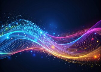 Flowing particles with wavy lines against a dark blue backdrop, ideal for enhancing digital design projects with a modern, dynamic aesthetic.