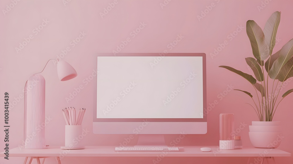 Poster 3d minimal desktop with blank screen mockup, empty screen for text, and logo replacement concept. 3d