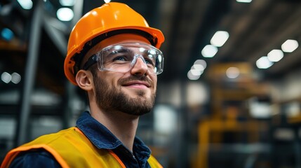 Industrial Worker in Safety Gear Inspects Work Area