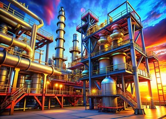 Fototapeta premium Industrial equipment terminal designed for oil degassing, featuring cutting-edge digital technology visualization represented in 3D design for enhanced operational efficiency and data interpretation.