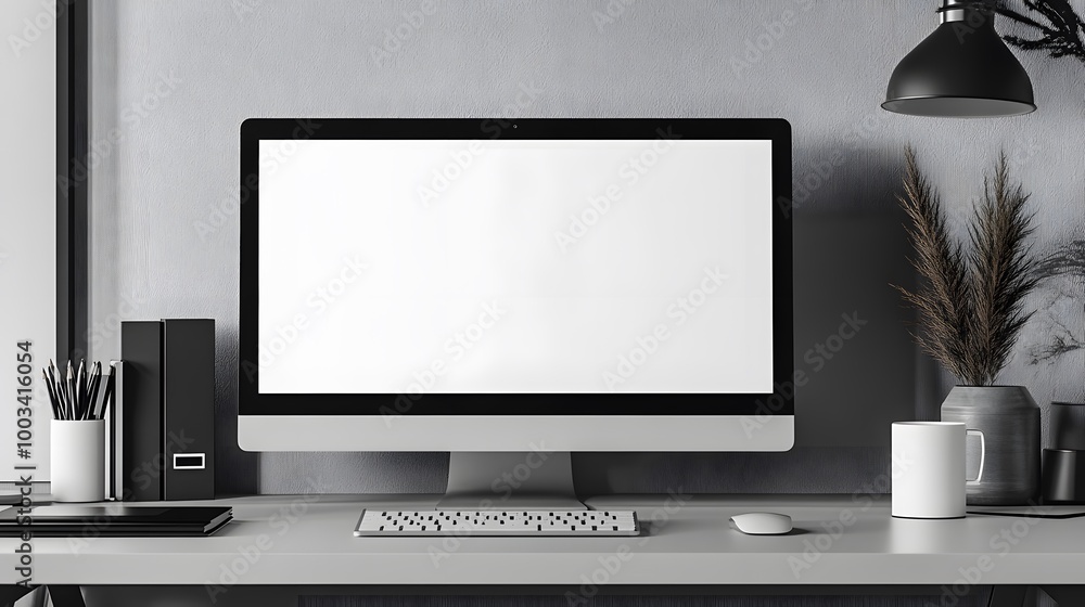 Poster 3d minimal desktop with blank screen mockup, empty screen for text, and logo replacement concept. 3d