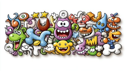 Fototapeta premium Colorful Cartoon Characters With Fun Expressions