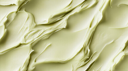 a close-up, top-down view of squash seed paste spread across the frame, filling the image with its pale green color and creamy, smooth texture