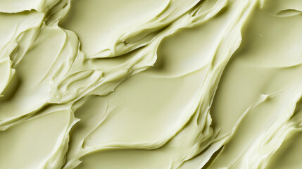 a close-up, top-down view of squash seed paste spread across the frame, filling the image with its pale green color and creamy, smooth texture