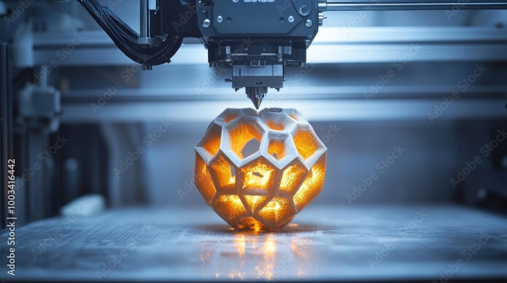 Aufkleber 3d printing in action: a close up of a 3d printer creating a geometric shape