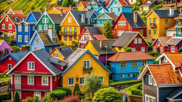 Un encantador pueblo lleno de color, con casas pintadas de tonos vivos y una arquitectura tradicional que resalta su belleza cultural y vibrante historia local.