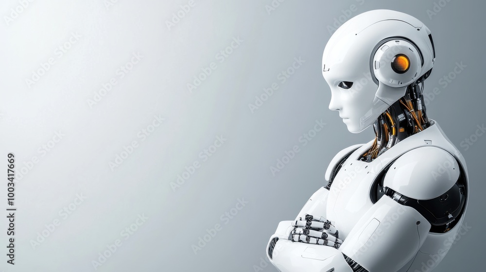 Poster futuristic robot in minimalist design space