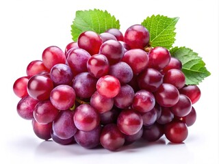 Fototapeta premium Vibrant red grapes isolated on a crisp white background, ideal for food and beverage photography, evoking freshness and quality for appetizing presentations.