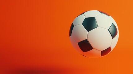 Soccer ball floating against a vibrant orange background.