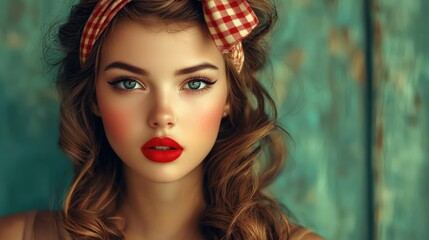 Fototapeta premium Charming Portrait of a Young Woman with Bold Makeup