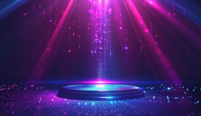 Circular Platform with Pink and Blue Lights and Glitter