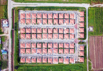 Aerial view of residential semidetached houses in Malaysia