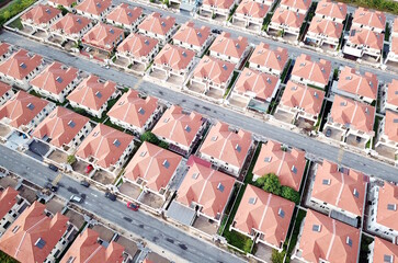 Aerial view of residential semidetached houses in Malaysia