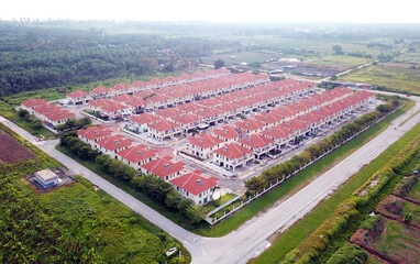 Aerial view of residential semidetached houses in Malaysia