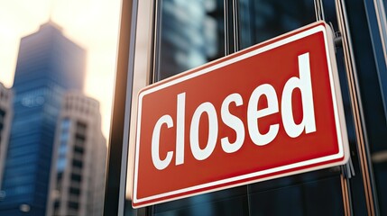 Obraz premium Office Building Closed Sign Representing Economic Downturn
