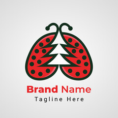 Pine Bug Logo, combination logo of Ladybug Insect animal arranged that form pine negative space