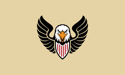Obraz premium Bold eagle with wings spread, shielded chest, fierce gaze
