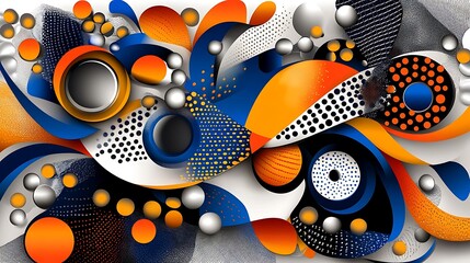 Abstract Background with Orange  Blue and White Circles  Dots and Curves