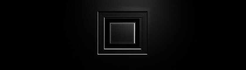 A series of black frames with thin white borders create a nested effect, seemingly leading into an empty space.