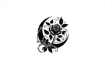 Rose Silhouette Vector Illustration. Wild Rose Silhouette Vector Isolated on white background. 