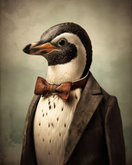 Penguin in Suit and Bow Tie Portrait