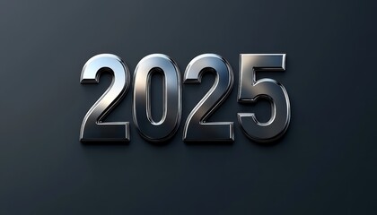 Silver 2025 Year Number on Black Background