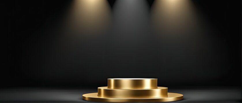 Gold Platform with Spotlights on Black Background