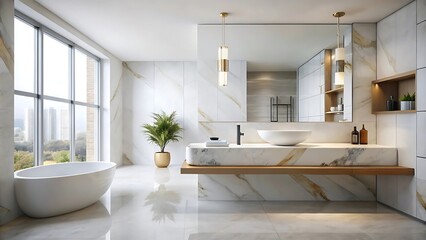 Fototapeta premium Modern Bathroom Design with Marble and Natural Light
