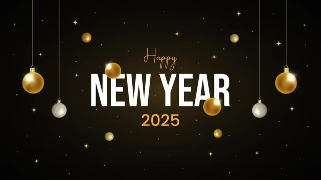 Happy New Year 2025 motion design with balls and the stars on the night scene background