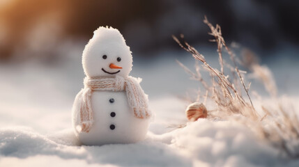Obraz premium Cute Snowman with Scarf in Winter Wonderland