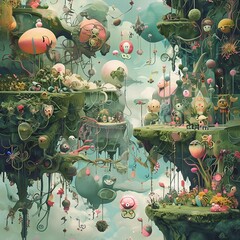 Whimsical Fantasy Landscape with Surreal Floating Islands