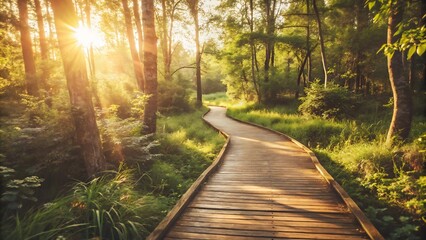 Sunlit Woodland Path: A Tranquil Walk Through Nature