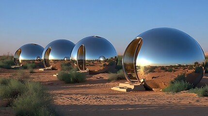 Futuristic Dome Houses in Desert Landscape