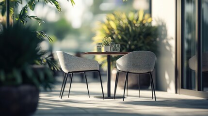 Fototapeta premium Outdoor Patio Table With Chairs and Greenery