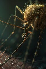 Obraz premium A detailed close-up of a mosquito, showcasing its features and textures.