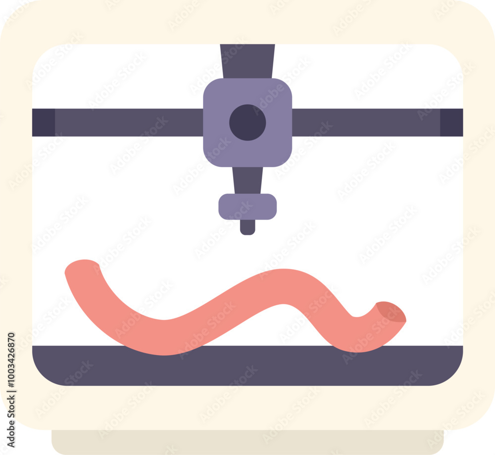 Poster 3d printer is creating a wavy, pink shape in a modern laboratory setting