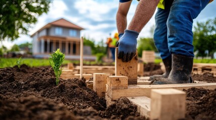 Naklejka premium Building a Strong Foundation with Wooden Blocks