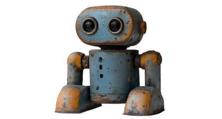 a blue and orange robot. 
