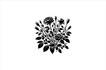 Rose Silhouette Vector Illustration. Wild Rose Silhouette Vector Isolated on white background.