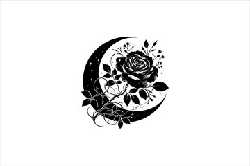 Rose Silhouette Vector Illustration. Wild Rose Silhouette Vector Isolated on white background.