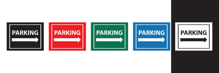 Parking sign right arrow symbol. Directional parking sign. Vector illustration isolated on white and black  background. EPS 10