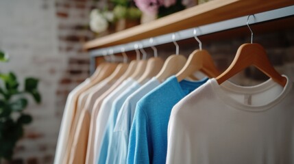 Colorful Clothing Display on Wooden Hangers