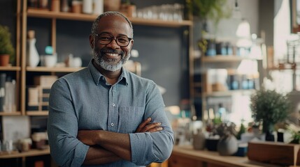Obraz premium Smiling Man in Modern Store Setting