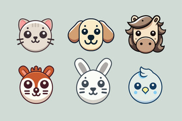 Animal icon set, cat, dog, horse, squirrel, rabbit and bird. For education or World Animal Day design component.