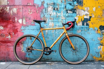A Modern Bicycle Against a Vibrant Mural Celebrating Urban Lifestyle and Colorful Textures