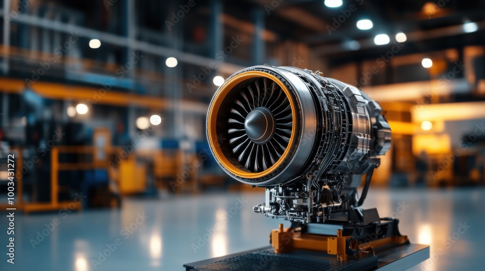 Poster detailed engine component in modern workshop setting
