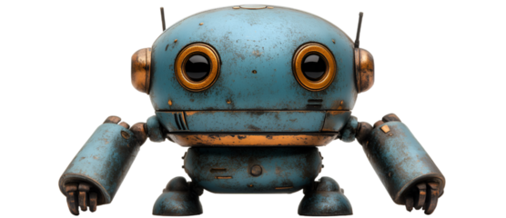 a blue and orange robot. 