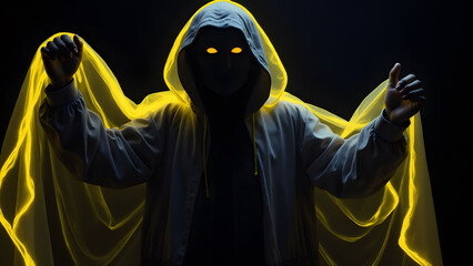 Mysterious Figure in Yellow Glowing Fabric
