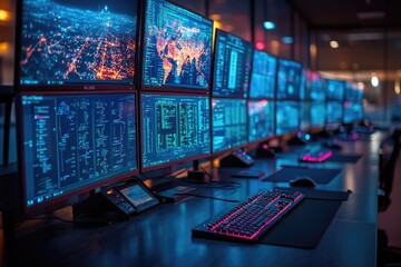 High-Tech Police Command Center in Action During Critical Emergency Operation with Real-Time Monit