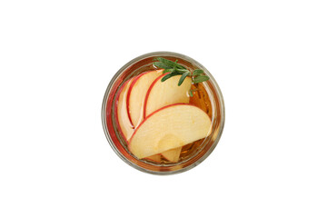 PNG, Apple cider with rosemary and slices of apple in glass, isolated on white background, top view